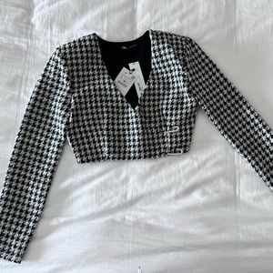 Zara houndstooth Sturctured Crop Top brilliants Pins  ***NEW**